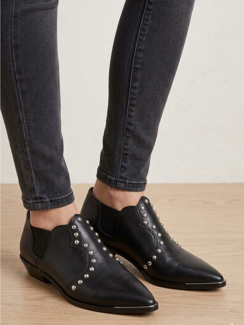 Diesel pointed toe studded leather booties Size 37